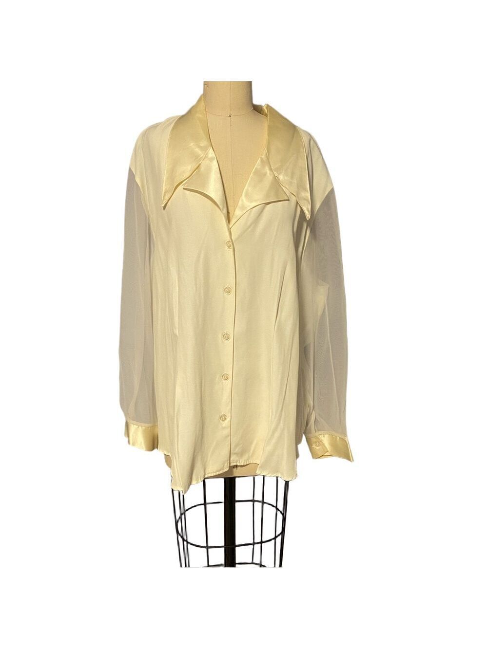 Vintage Adrian Jordan Cream Button Down Sheer Sleeve Blouse Sz 22/24